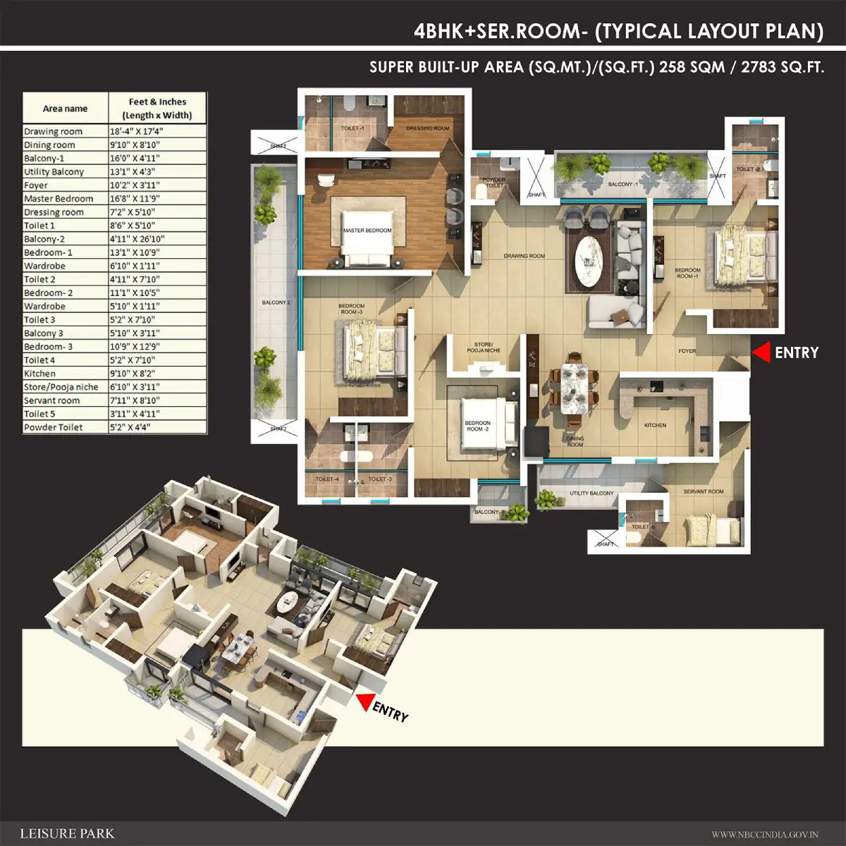 4 BHK + Servant Layout