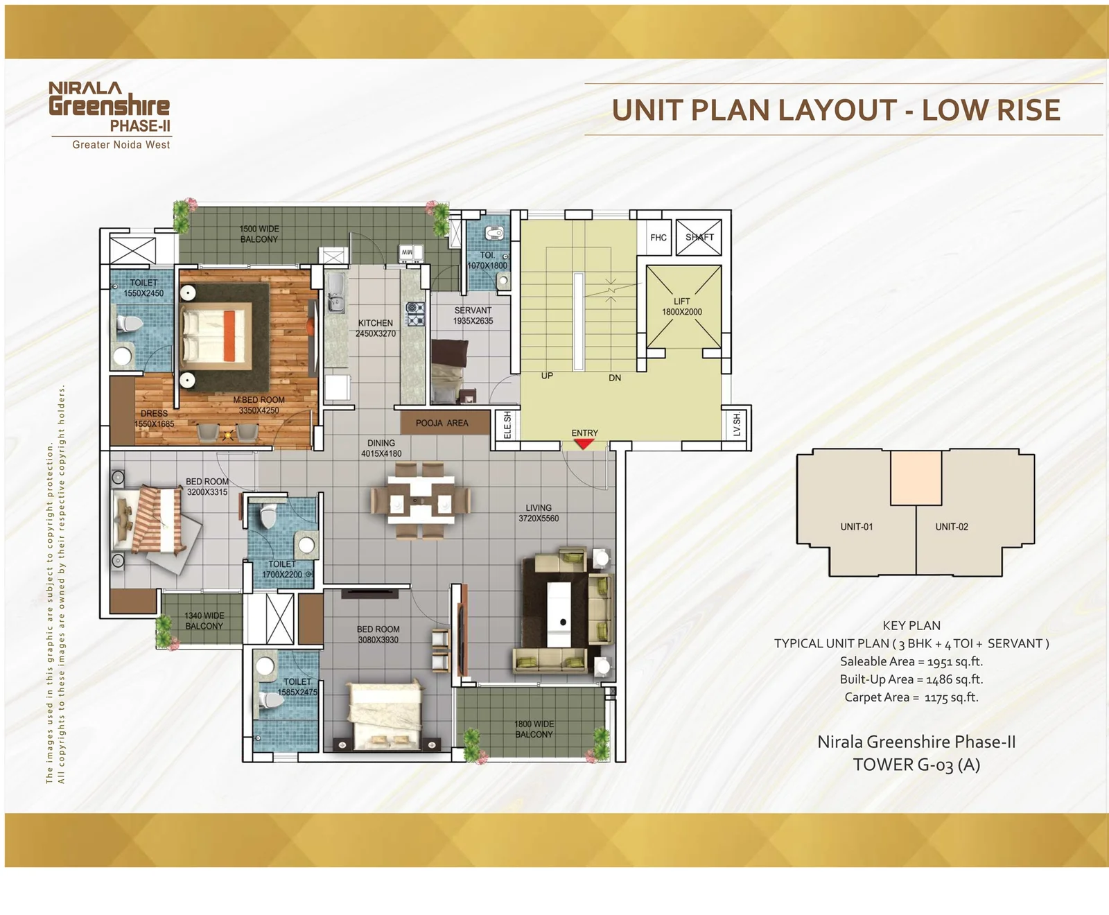 3 BHK + 3T + Servant Layout