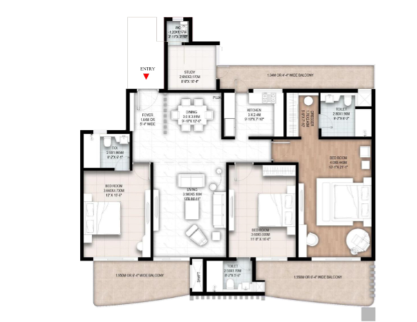 4 BHK + study + 5T Layout
